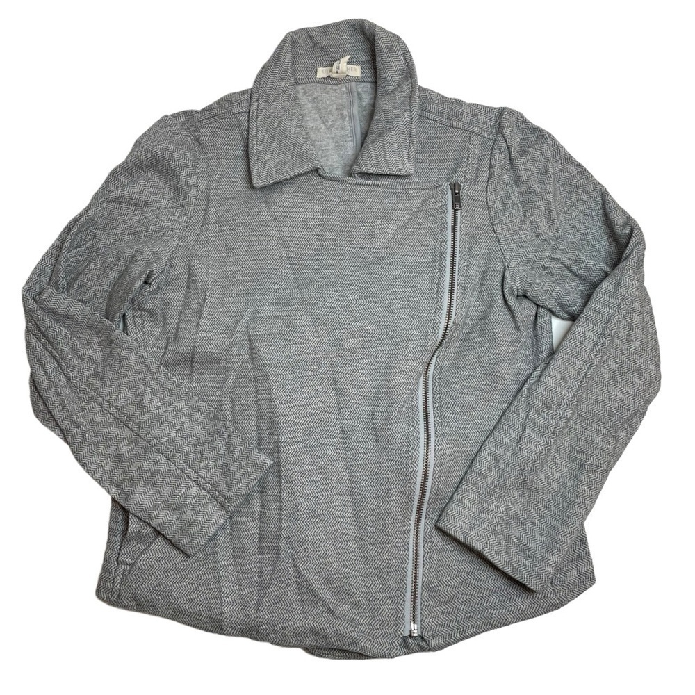 Eileen Fisher Petites Asymmetrical Zip Sweater Jacket Grey Chevron Small